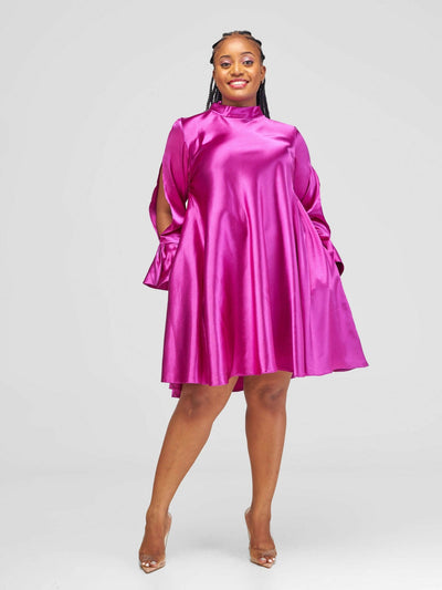 Jolly Fancy Wear Silky Shift Dress - Pink - Shopzetu