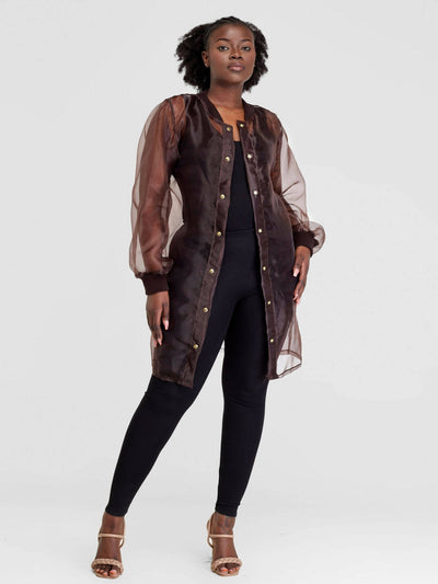 Vazi Afriq Organza Duster Coat - Brown - Shopzetu