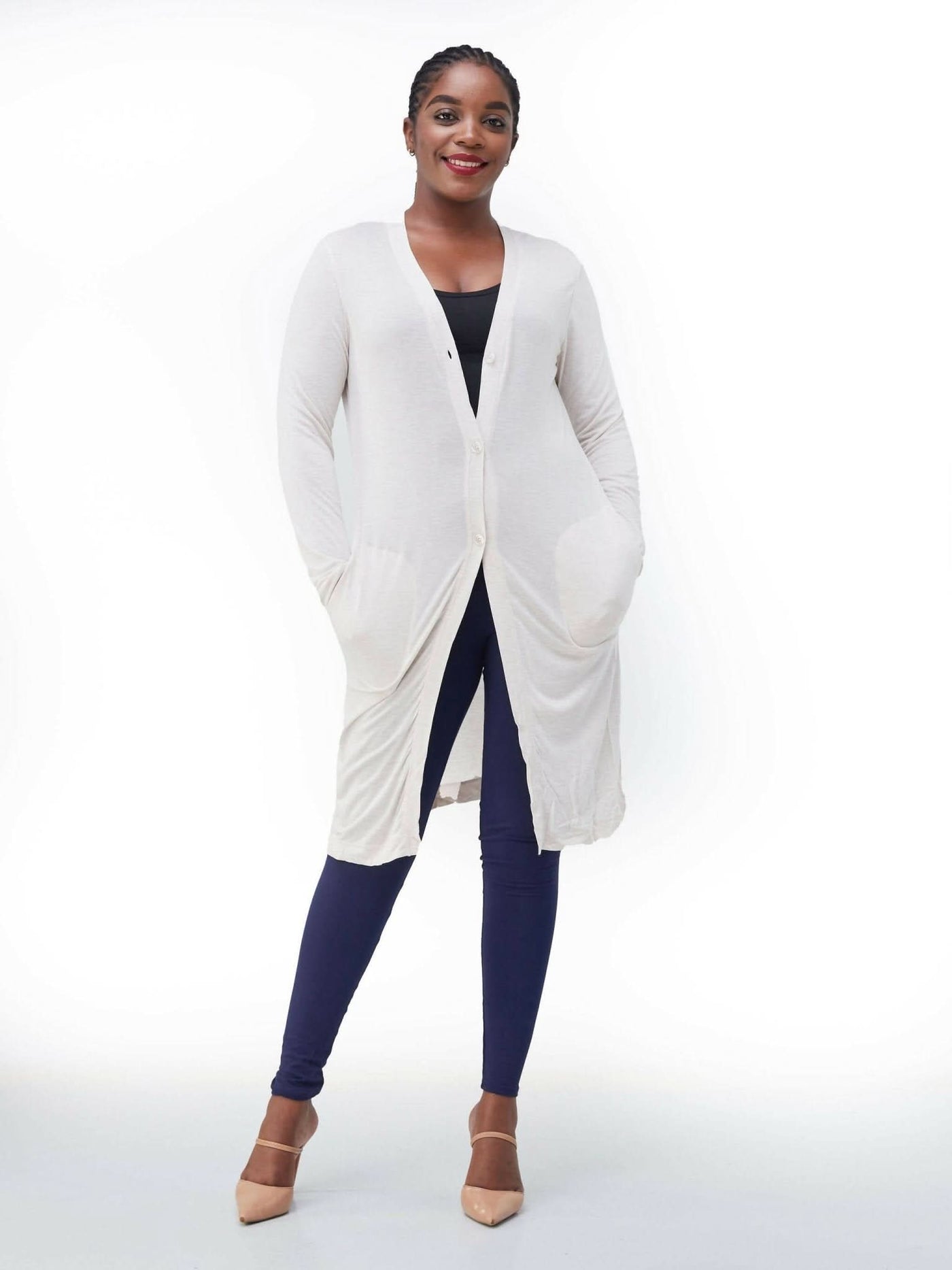 Hessed Long Buttoned Waterfall - Natural - Shopzetu