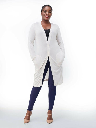 Hessed Long Buttoned Waterfall - Natural - Shopzetu