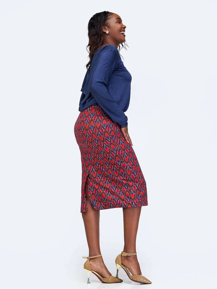 Simbaress Ankara Mix Kajumba Dress - Blue / Red - Shopzetu