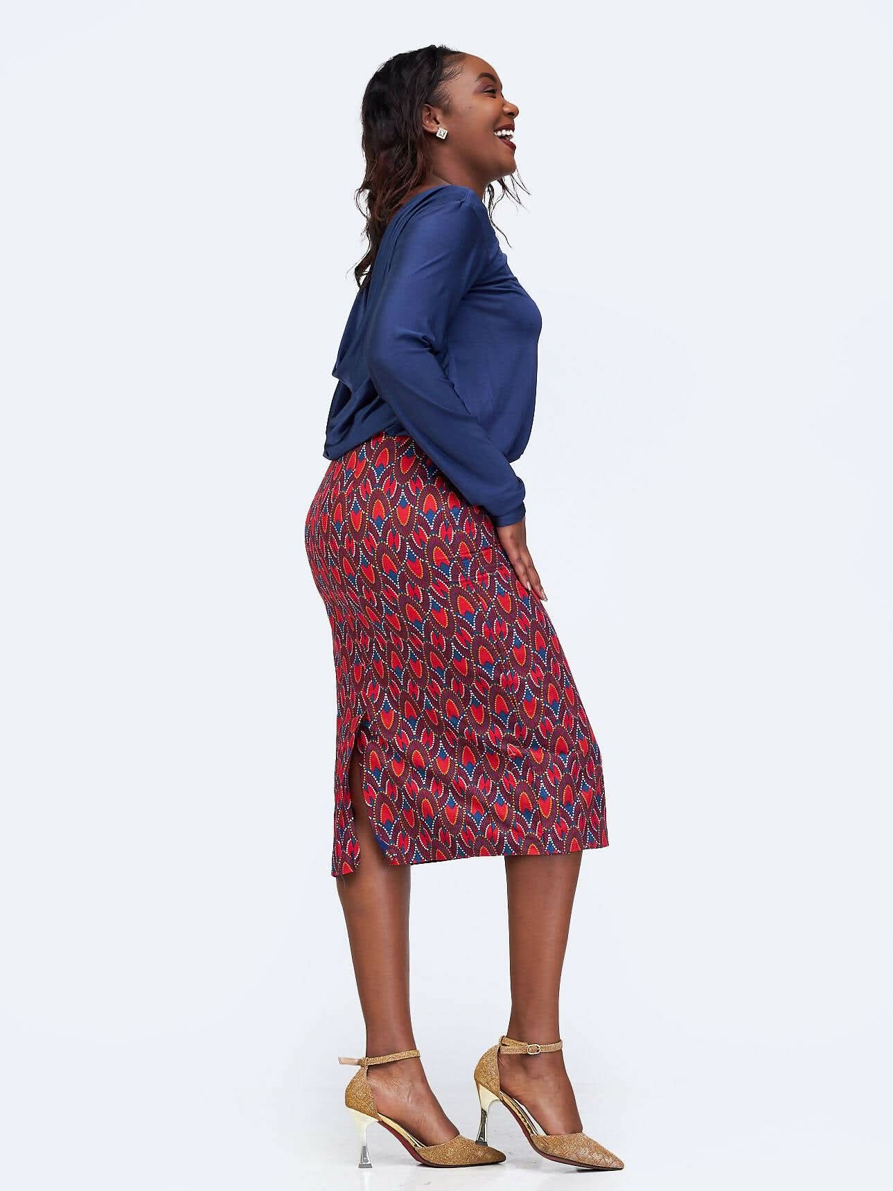 Simbaress Ankara Mix Kajumba Dress - Blue / Red - Shopzetu