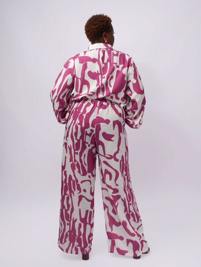 Tuli Aria Pant Set - Purple / White Print - Shopzetu