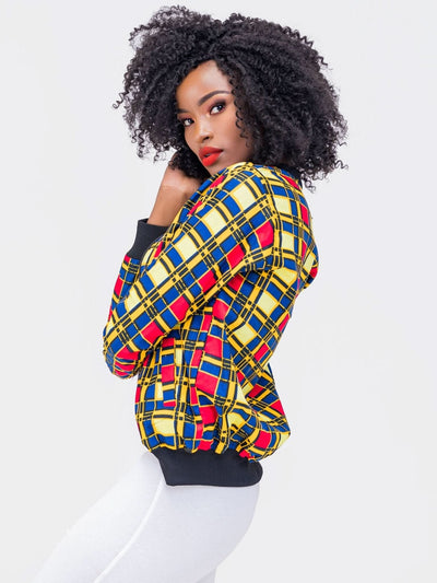 El Afrique Unisex Bomber Jacket - Red - Yellow Print - Shop Zetu Kenya