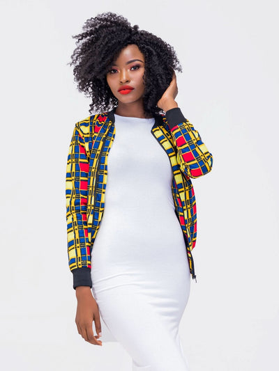 El Afrique Unisex Bomber Jacket - Red - Yellow Print - Shop Zetu Kenya