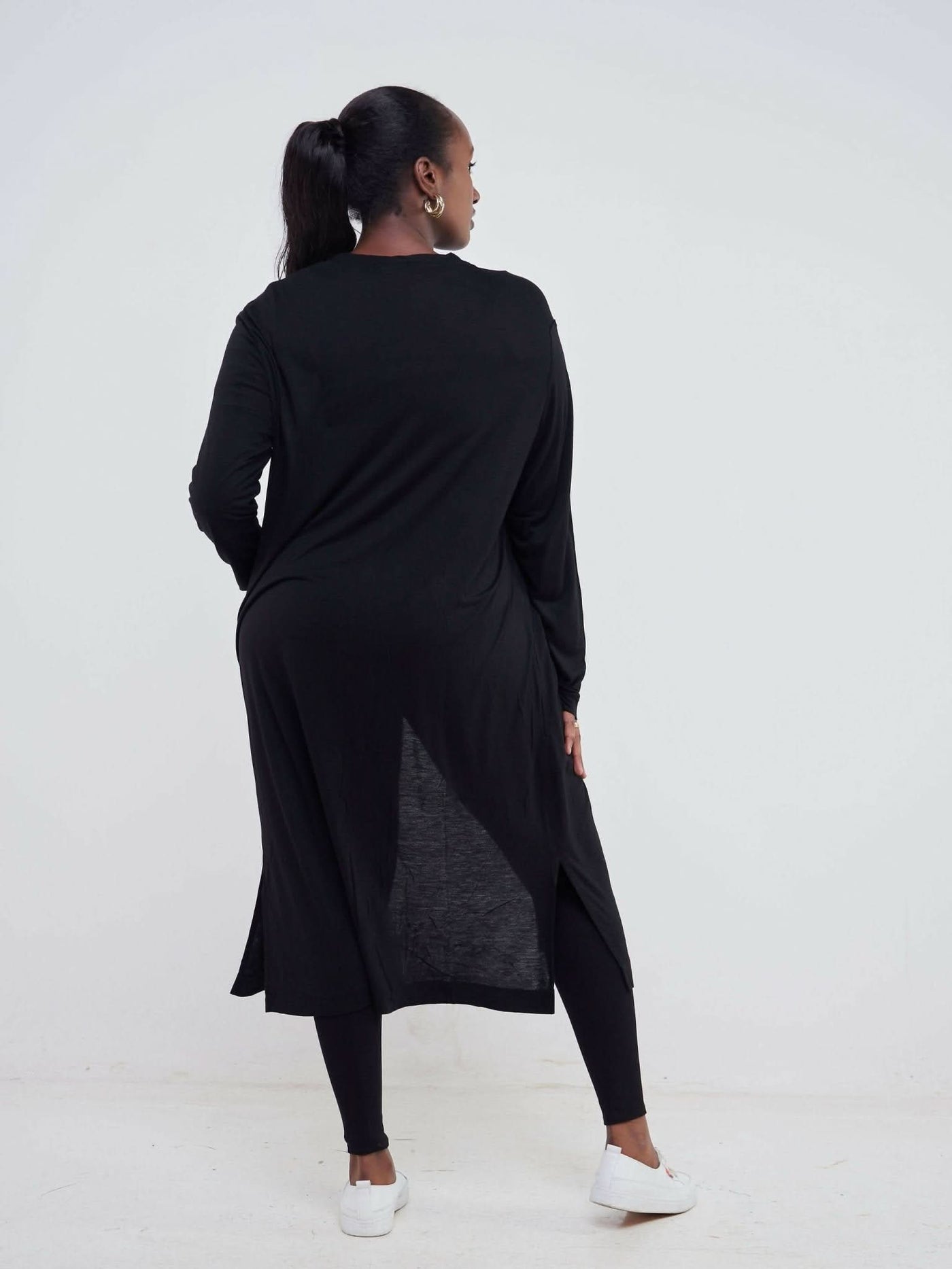 Hessed Long Buttoned Waterfall - Black - Shopzetu