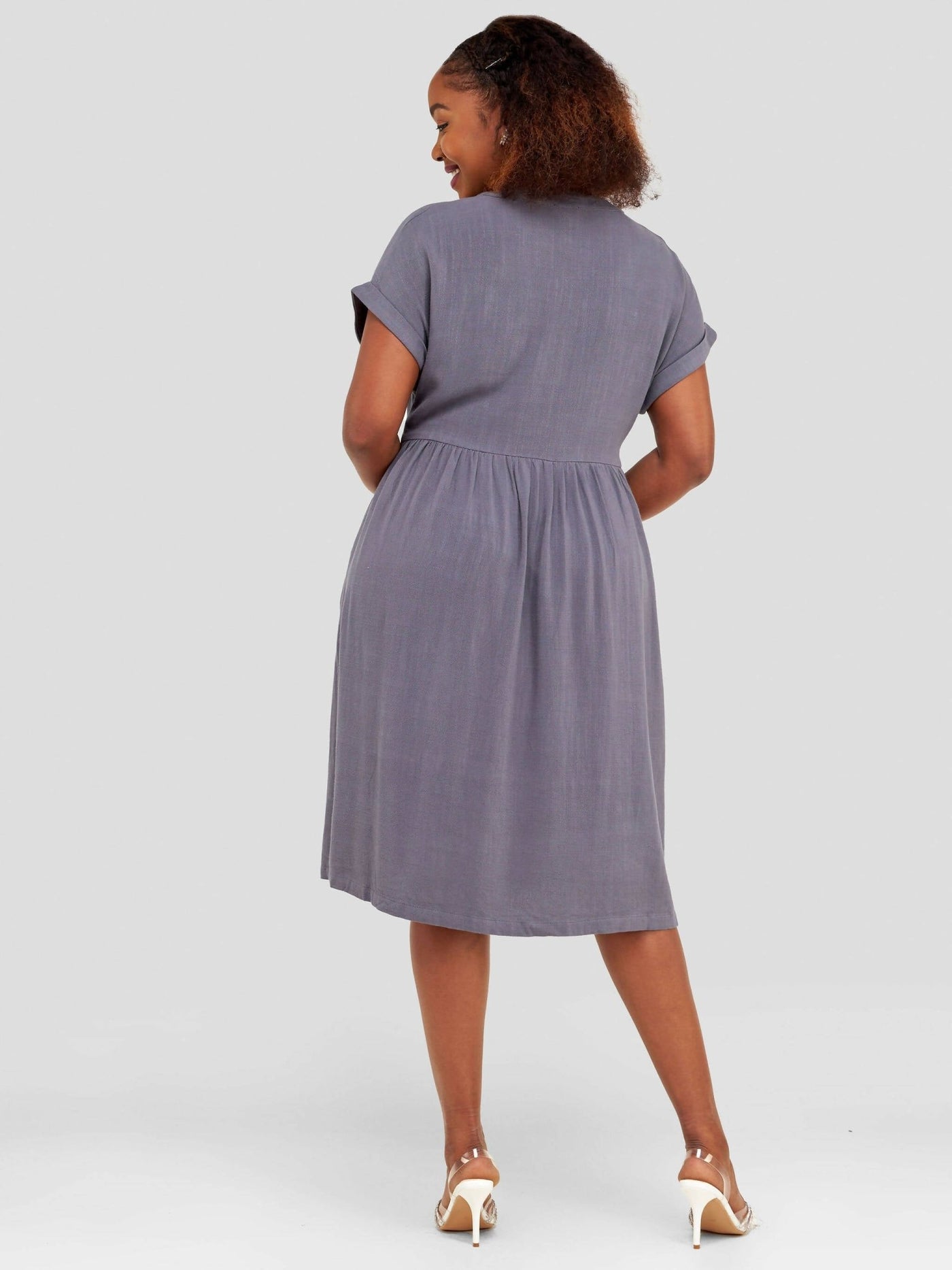 Valuespot Linen Blend Dress - Grey - Shopzetu