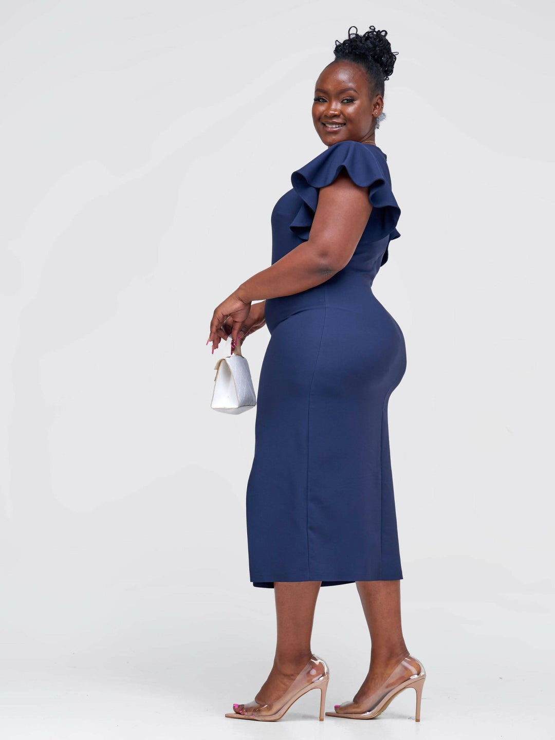 The Fashion Frenzy Bell Cap Sleeve Dress - Navy Blue - Shopzetu