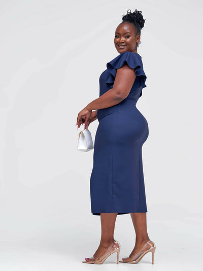 The Fashion Frenzy Bell Cap Sleeve Dress - Navy Blue - Shopzetu