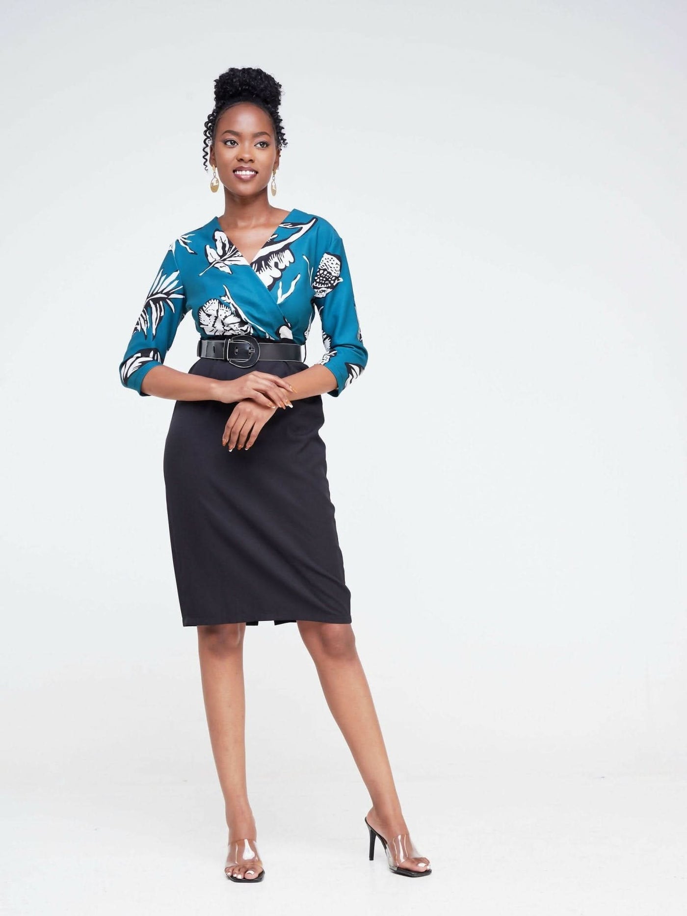 The Fashion Frenzy Pencil Dress- Black & Blue - Shopzetu