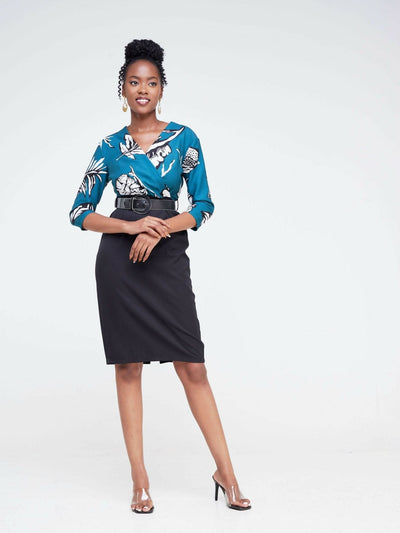 The Fashion Frenzy Pencil Dress- Black & Blue - Shopzetu