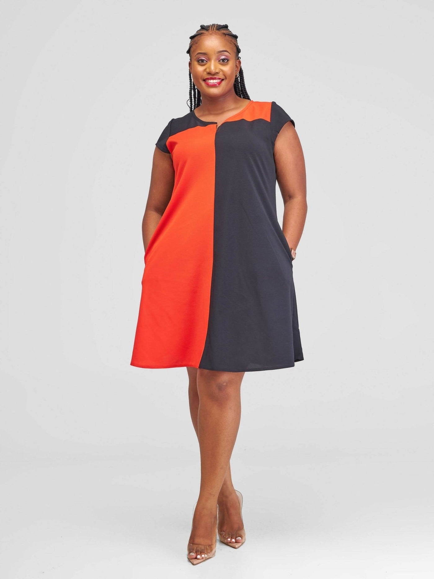 Jolly Fancy Wear Aika Shift Dress - Black / Orange - Shopzetu