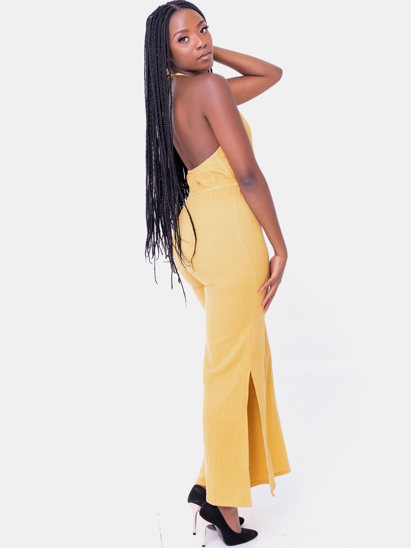 Hekaya Backless Halterneck Jump Suit - Mustard - Shopzetu
