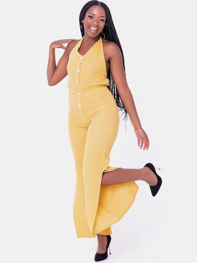 Hekaya Backless Halterneck Jump Suit - Mustard - Shopzetu