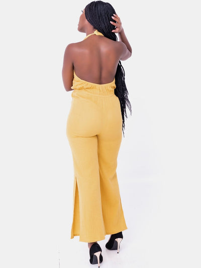 Hekaya Backless Halterneck Jump Suit - Mustard - Shopzetu