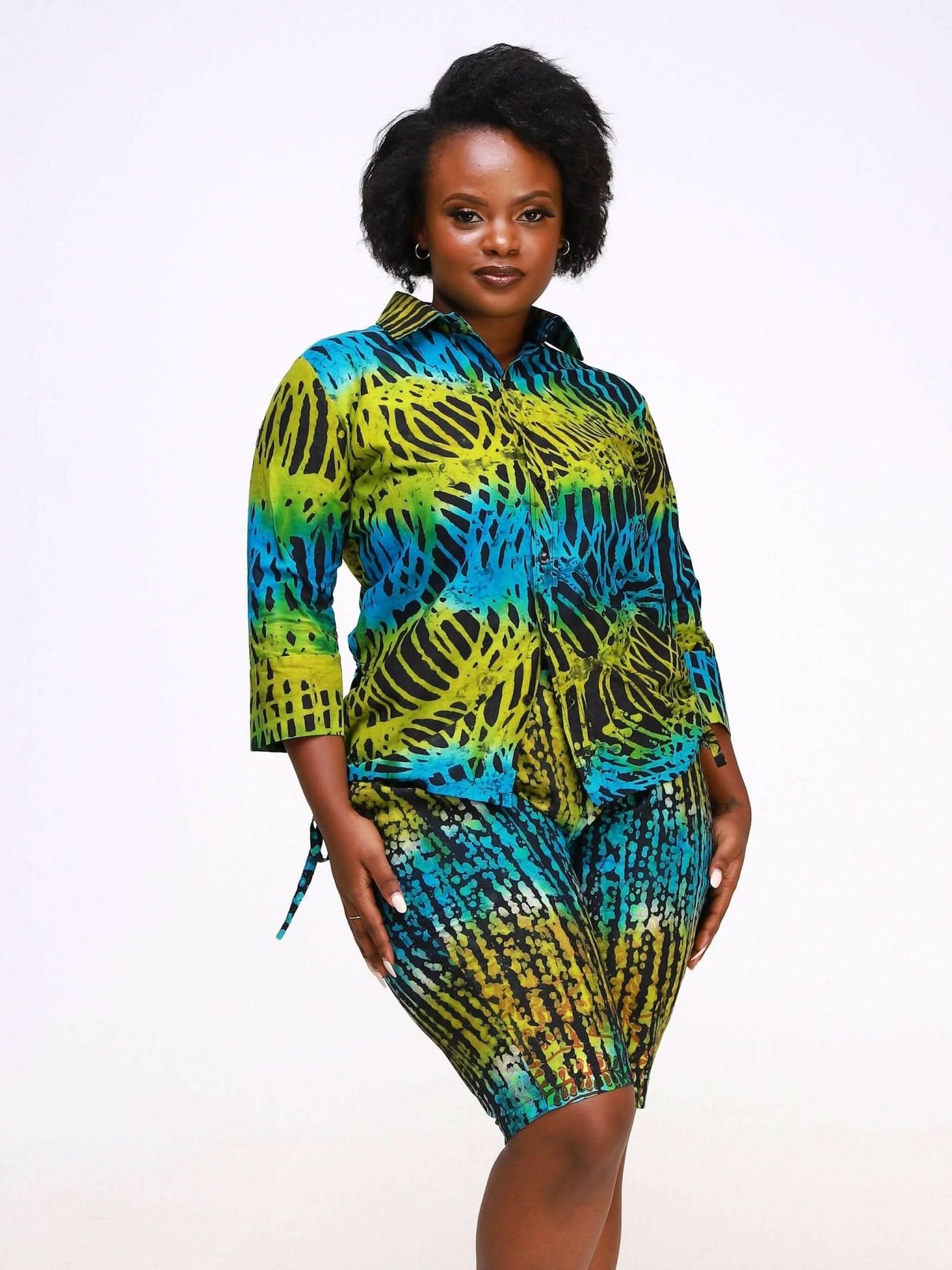 Ancestral House Unique Handmade Adire Shirt and Pants - Green - Shopzetu