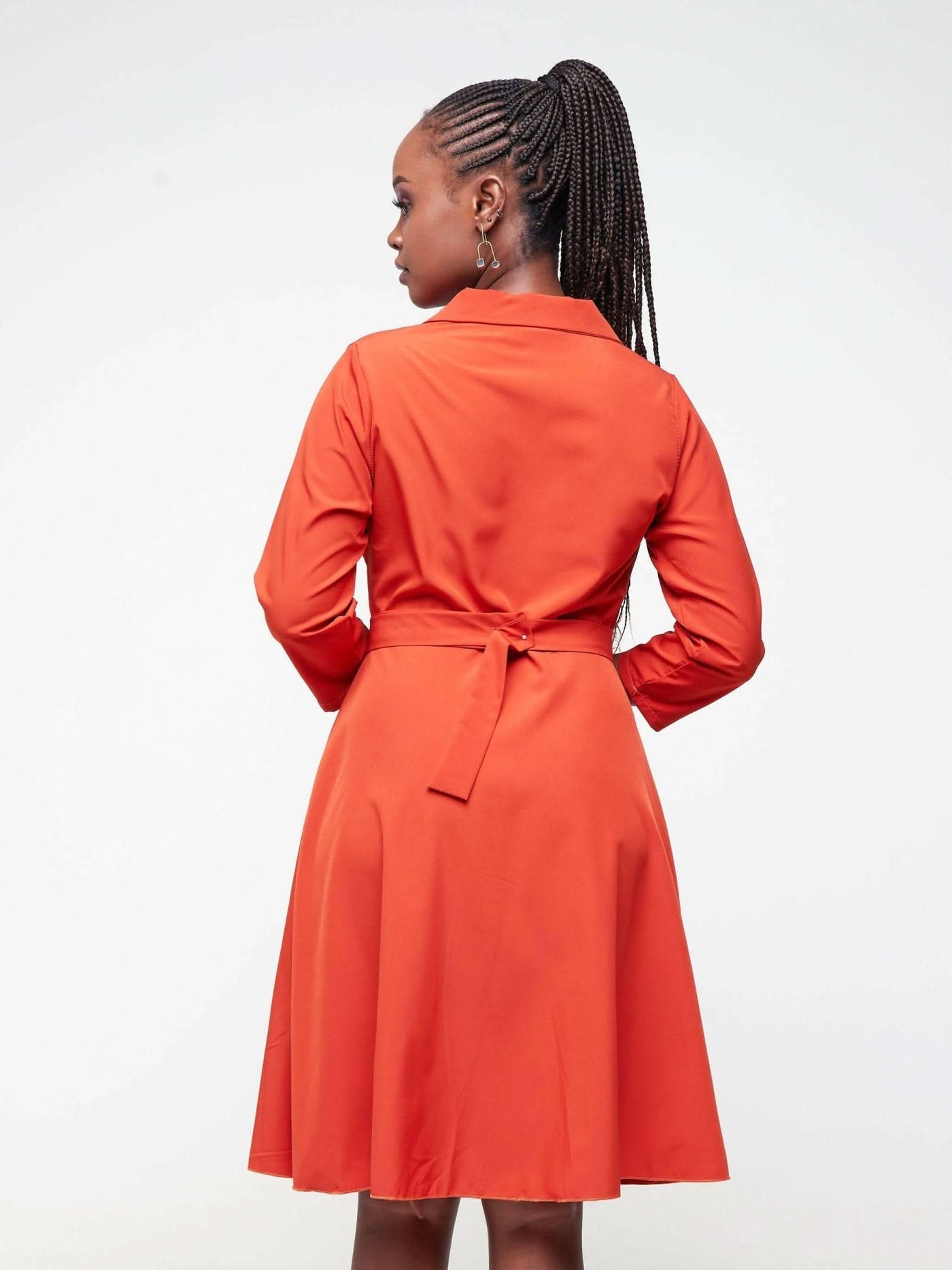 Dd Holdings Full Buttoned Knee Length Dress - Orange - Shopzetu