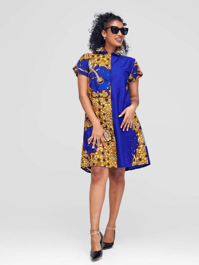 Vazi Afriq Cotton Ankara Shirt Dress - Blue - Shopzetu