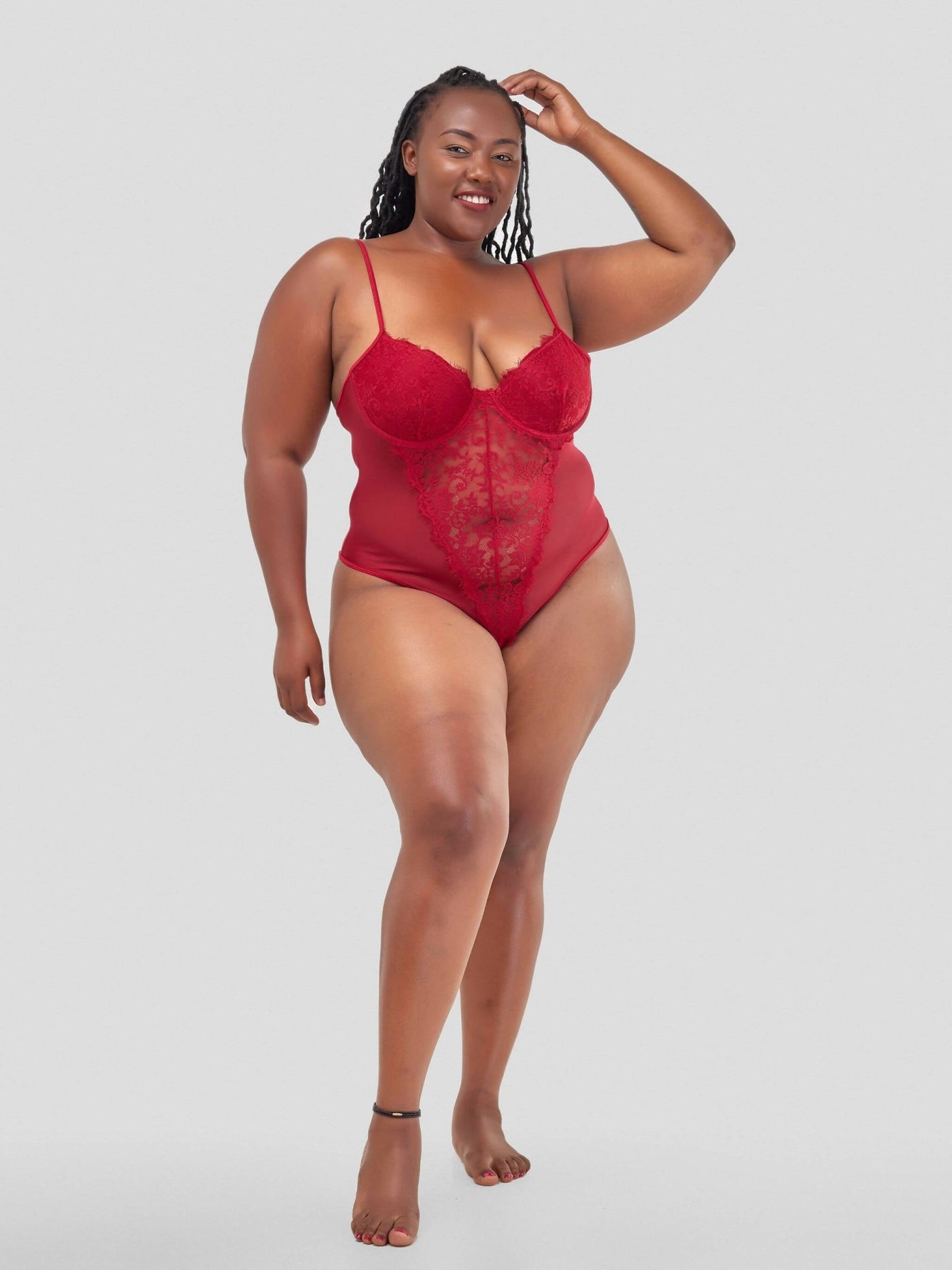 Intimates Kenya High Quality Lace Splicing Sexy Bodysuit With Underwire - Maroon - Shopzetu