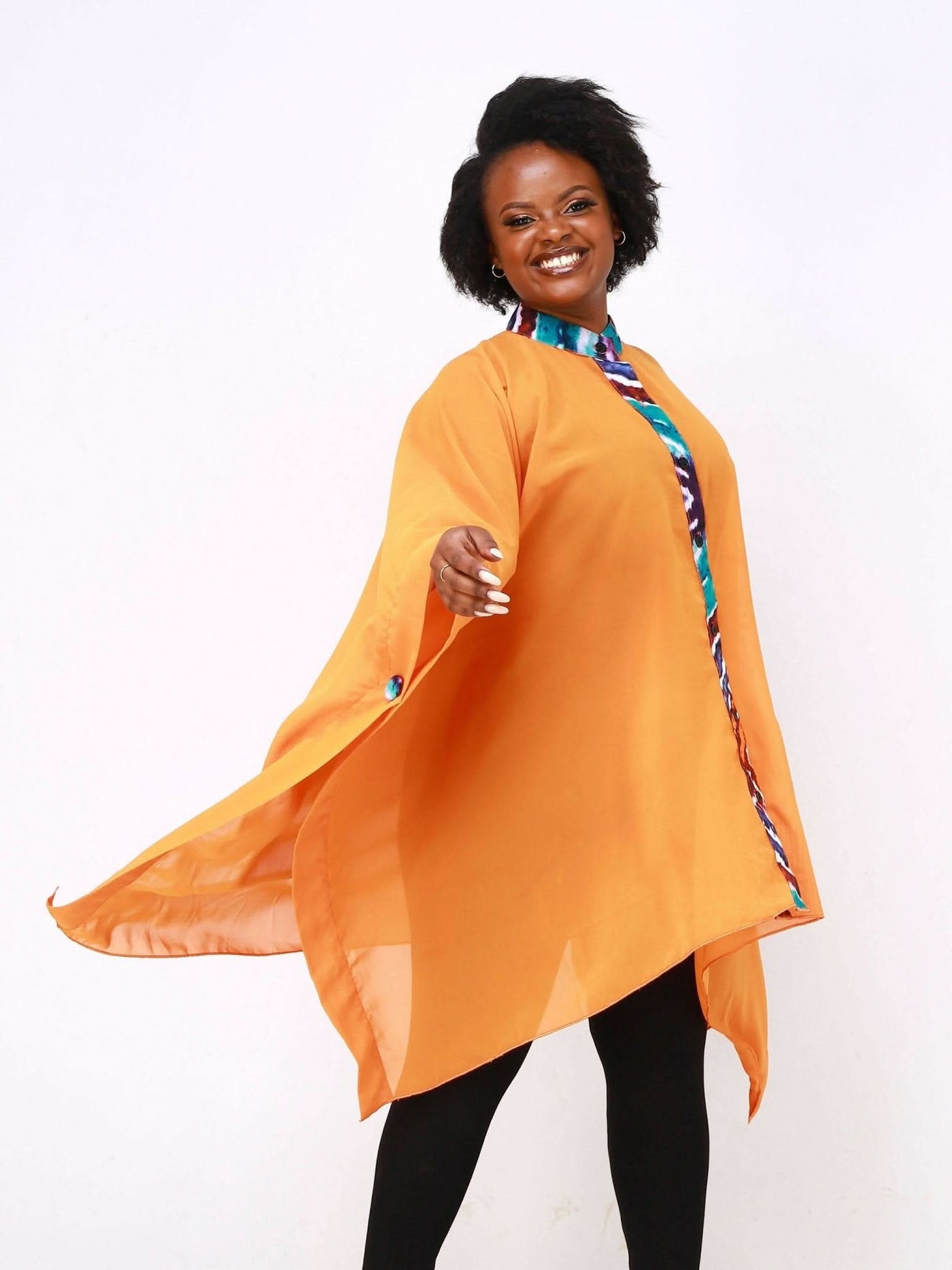 Ancestral House DD Eclectic Boubou Chiffon Top - Orange - Shopzetu