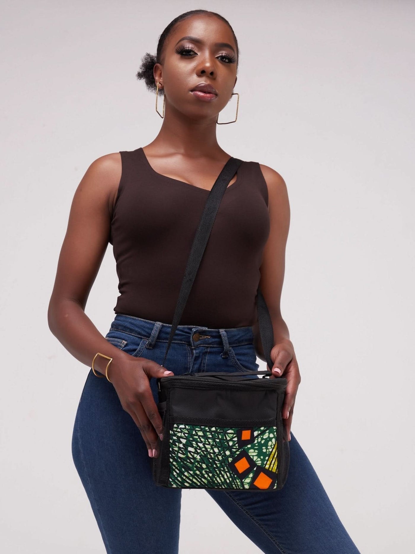 Jeilo Kazi Lunch Bag - Black / Orange Print - Shop Zetu Kenya