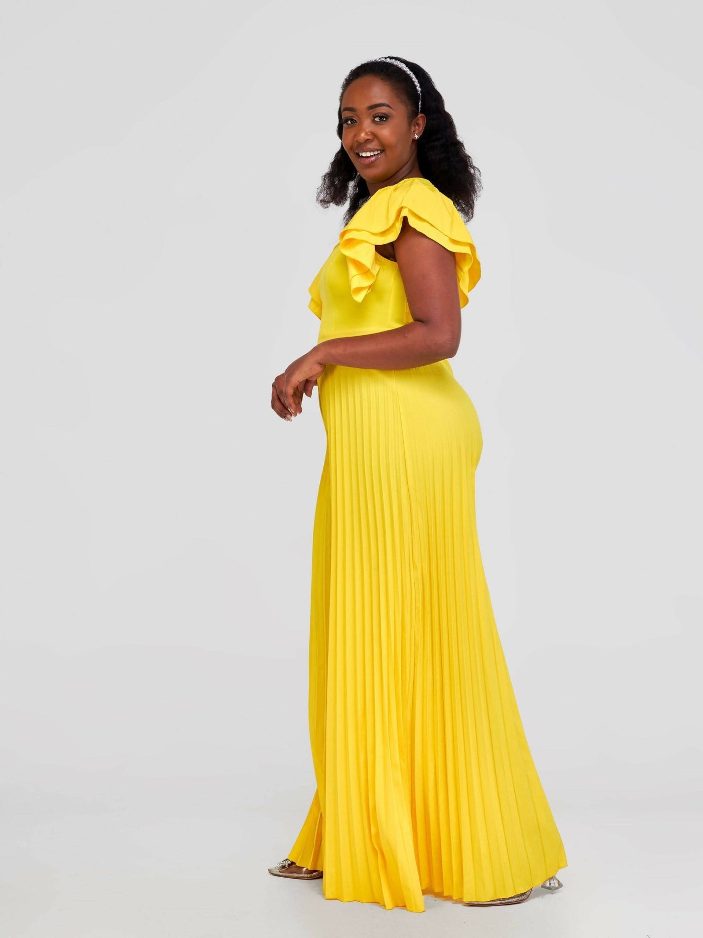 Bold N Chic Pleated Flared Jumpsuit - Yellow - Shopzetu