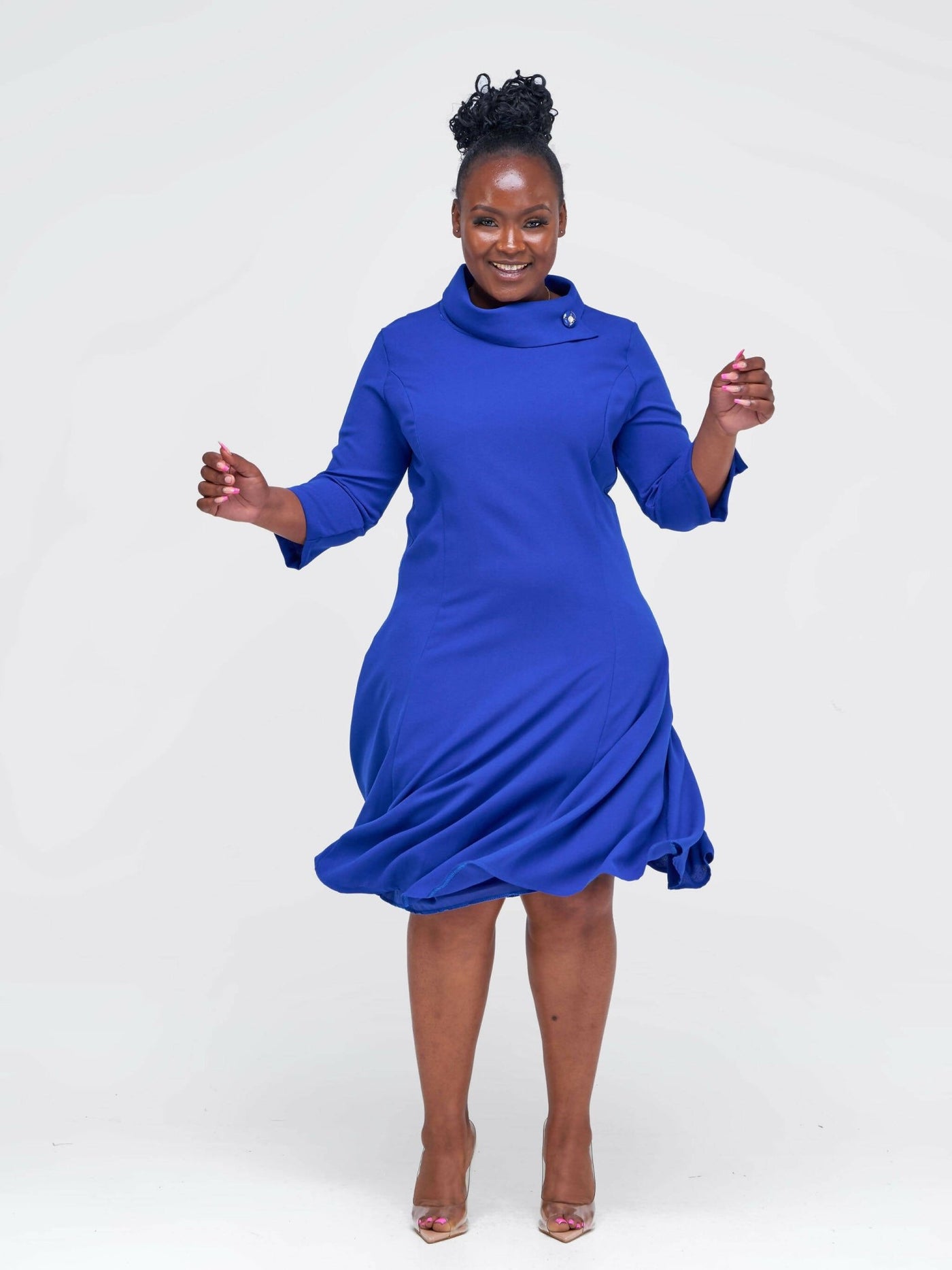 The Fashion Frenzy Turtle Neck Shift Dress - Blue - Shopzetu