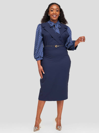 The Fashion Frenzy Belted Polka Dress - Navy - Shopzetu