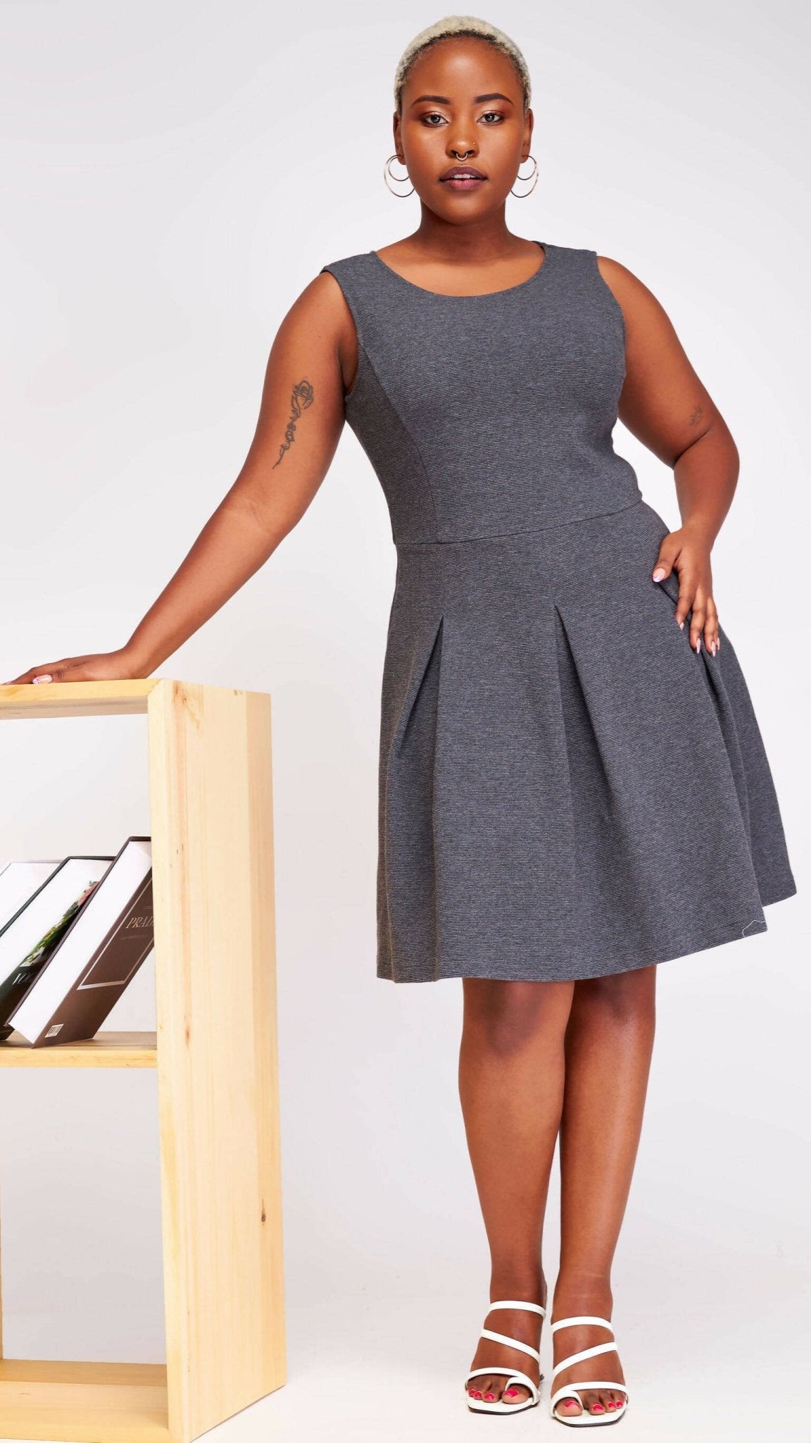 Hessed Mini Round Neck Sleeveless Dress - Grey - Shopzetu