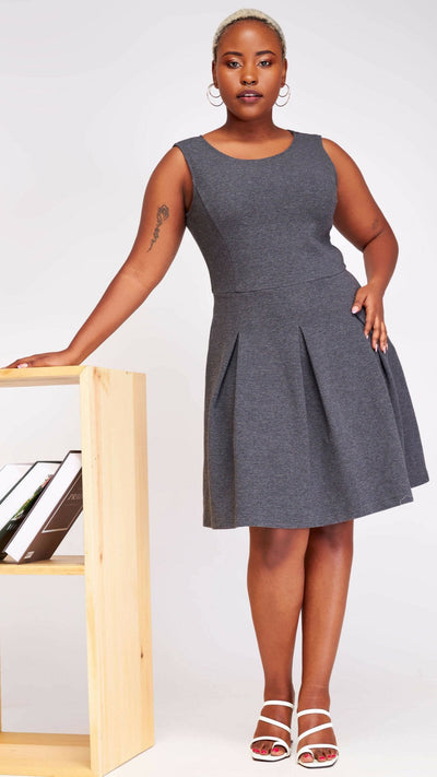 Hessed Mini Round Neck Sleeveless Dress - Grey - Shopzetu