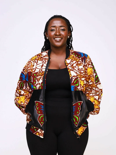 Ancestral House Nef Africanprint Bomber - Brown - Shopzetu