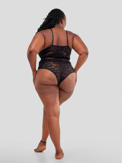 Intimates Kenya High Quality Eyelash Lace Splice Sexy Bodysuit - Black - Shopzetu