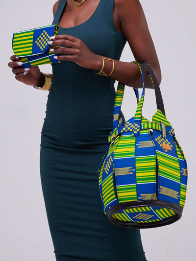 Kuldra Pineapple Spike Handbag - Blue / Green / Yellow Print - Shopzetu