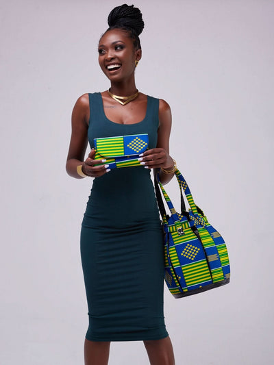 Kuldra Pineapple Spike Handbag - Blue / Green / Yellow Print - Shopzetu
