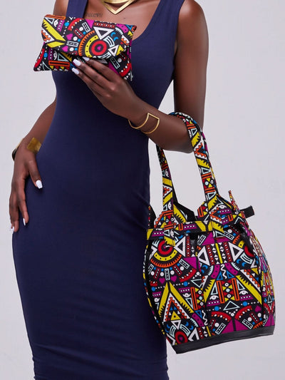 Kuldra Pineapple Spike Handbag - Purple / Mustard Print - Shopzetu