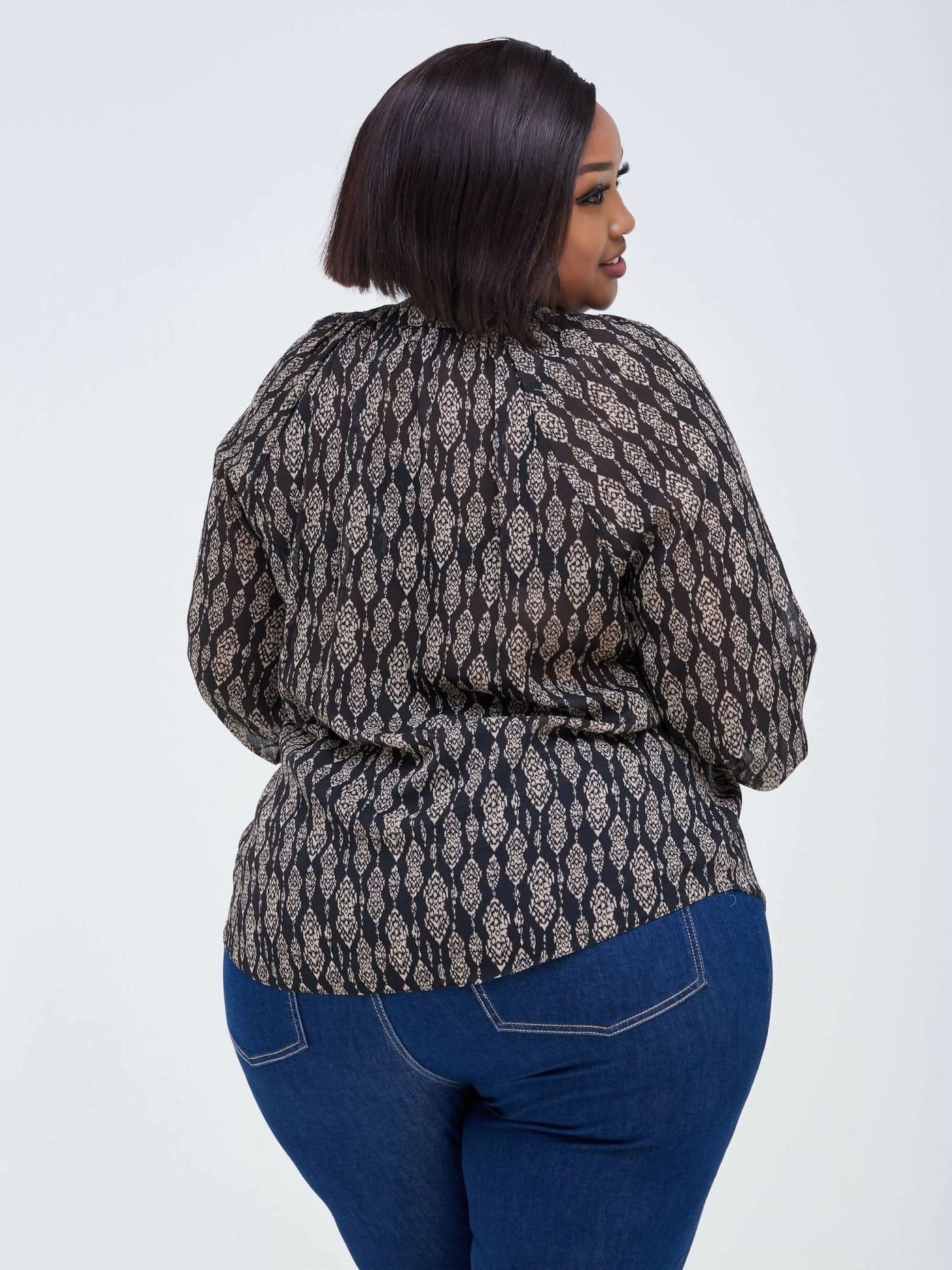 Lamazi Collections Chiffon Top - Black / Brown Print - Shop Zetu Kenya