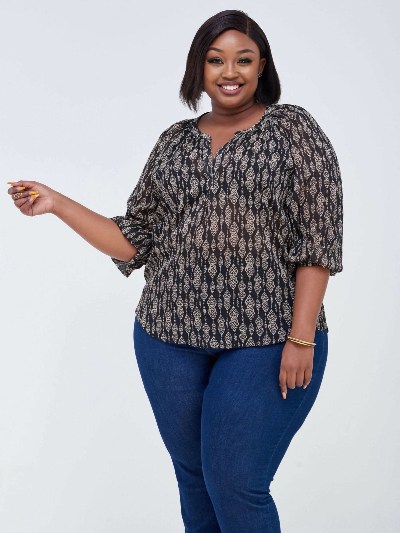 Lamazi Collections Chiffon Top - Black / Brown Print - Shop Zetu Kenya