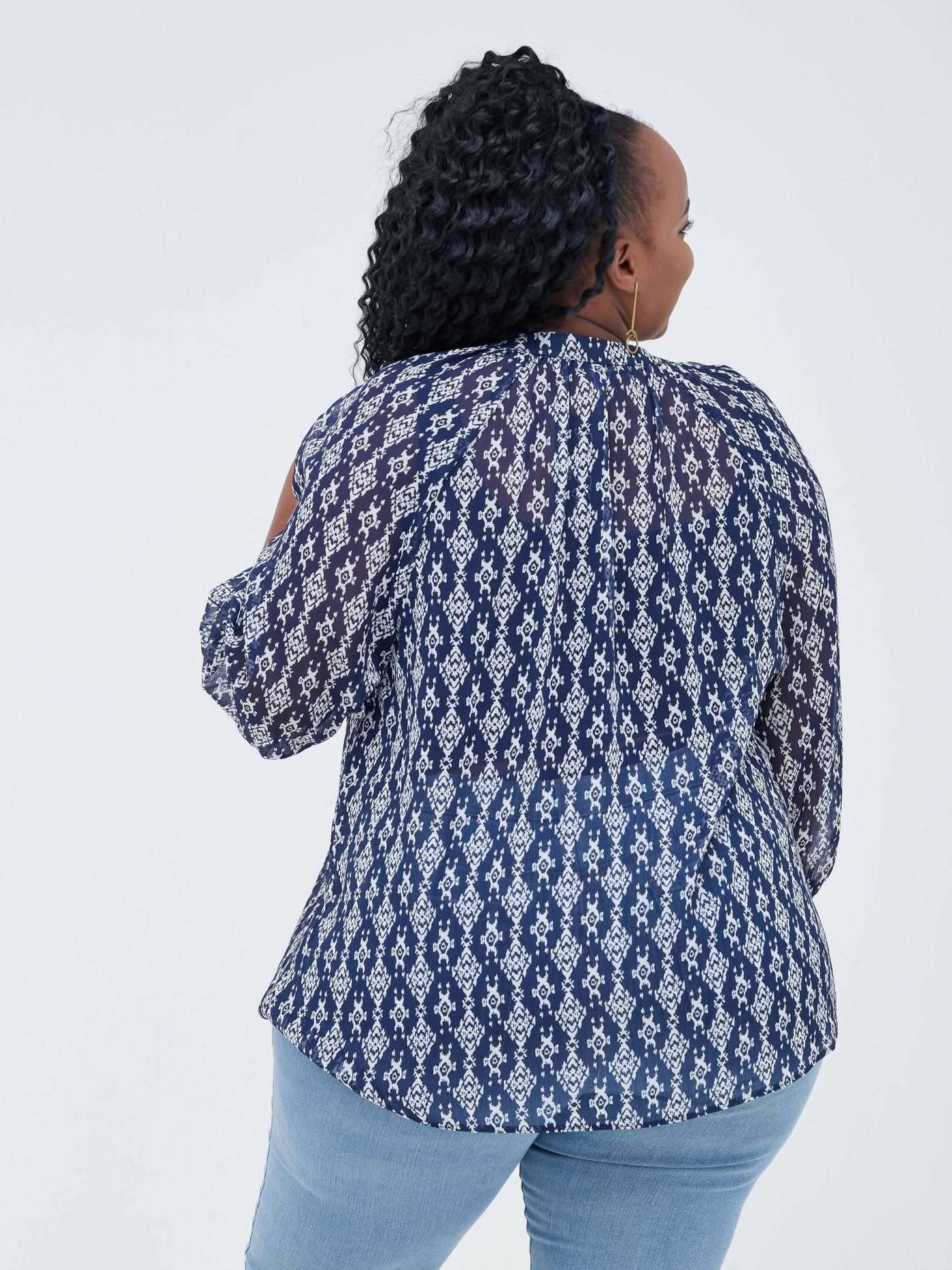 Lamazi Collections Chiffon Top - Blue / White Print - Shop Zetu Kenya