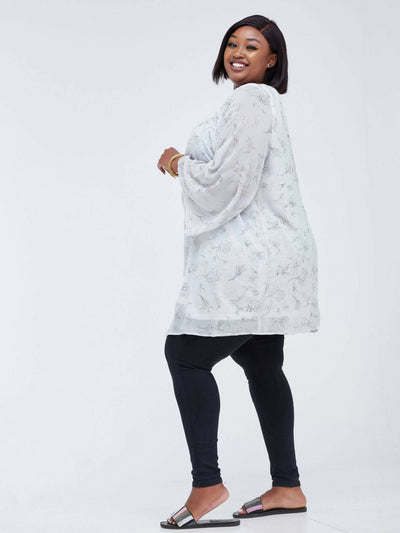 Lamazi Collections Floral Chiffon Top - White / Gold Print - Shop Zetu Kenya