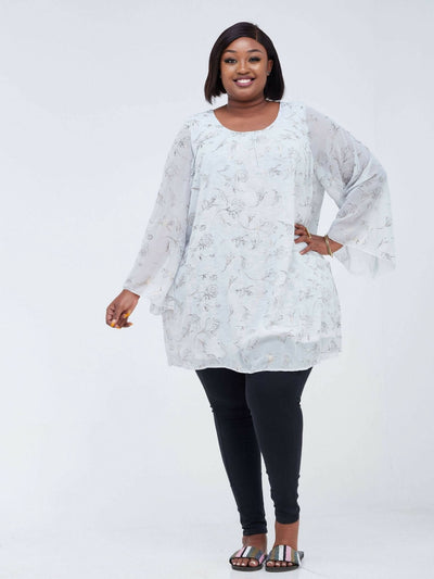 Lamazi Collections Floral Chiffon Top - White / Gold Print - Shop Zetu Kenya