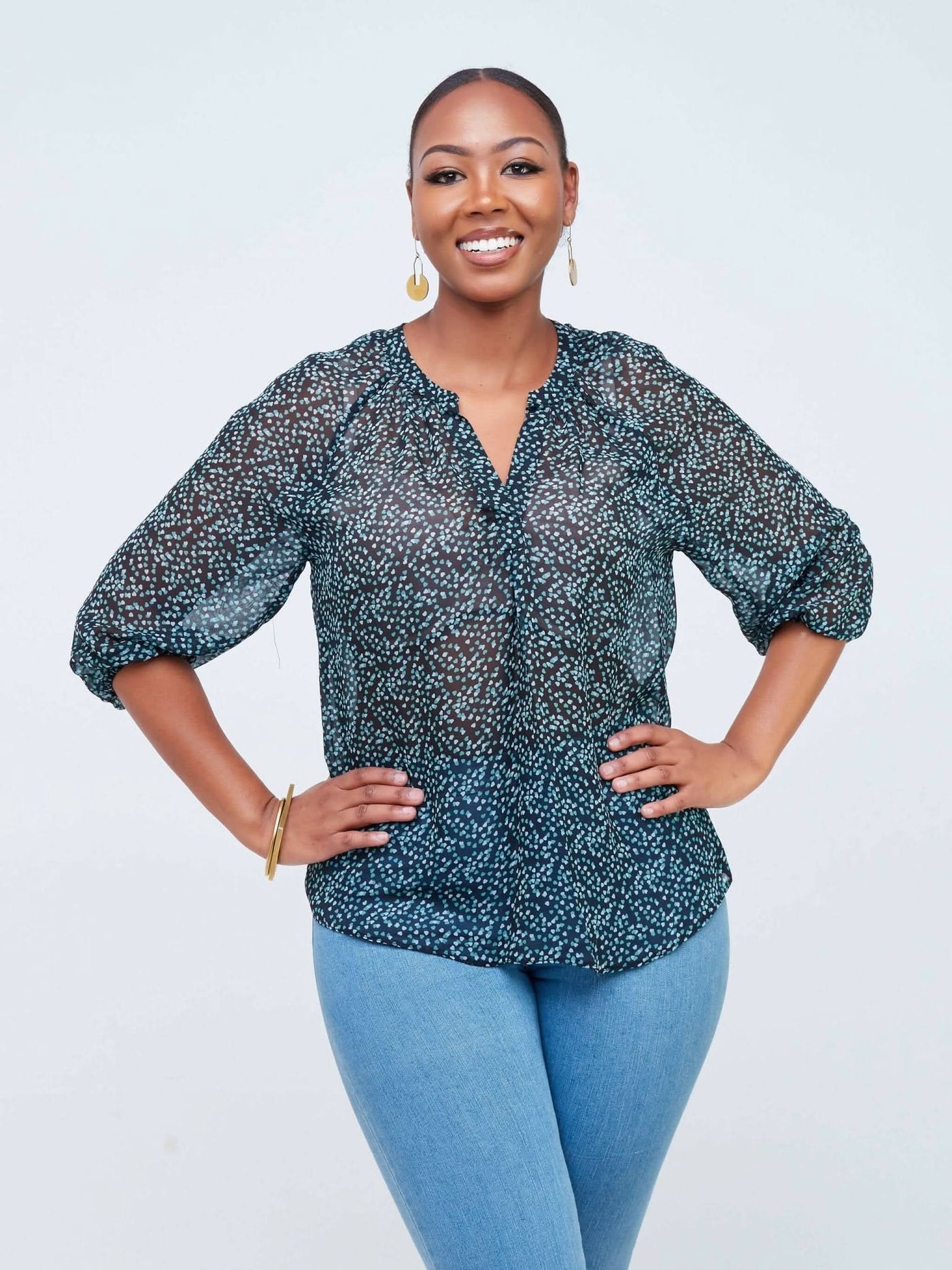 Lamazi Collections Small Green Hearts Chiffon Top - Black - Shop Zetu Kenya