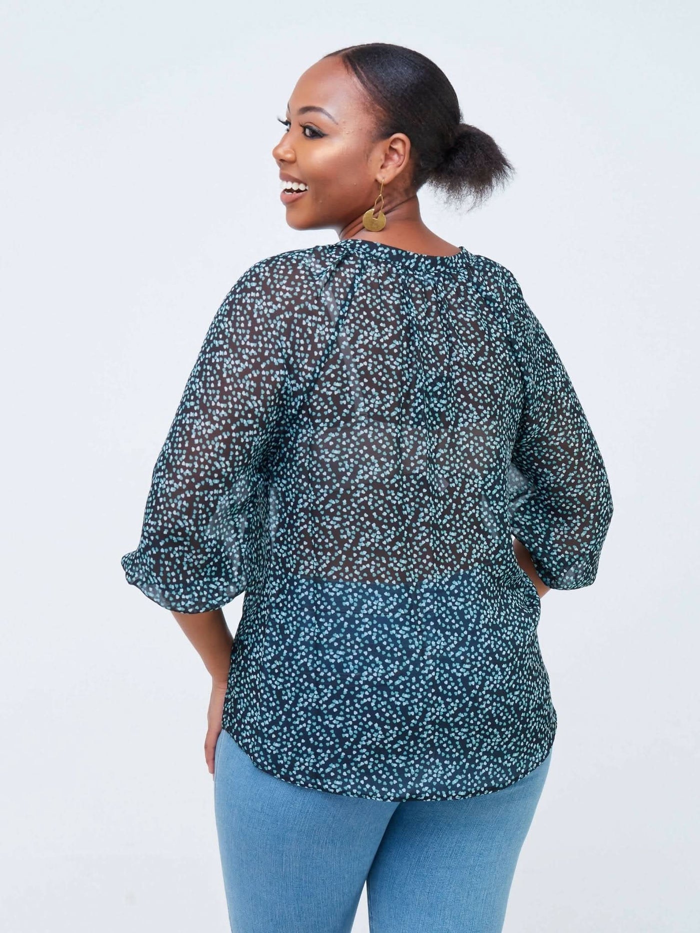 Lamazi Collections Small Green Hearts Chiffon Top - Black - Shop Zetu Kenya