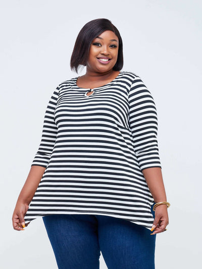 Lamazi Collections Stripped Cotton Top - Black / White Print - Shop Zetu Kenya