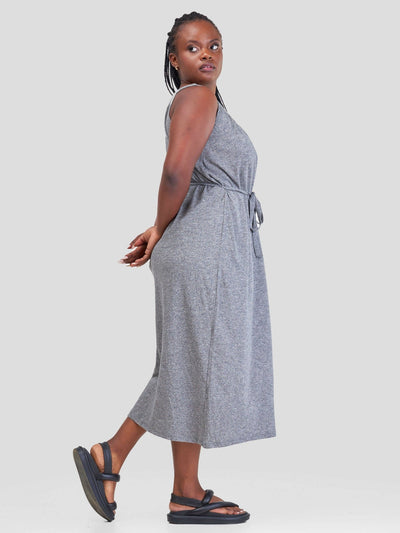 Hessed Midi Round Neck Sleeveless Dress - Grey - Shopzetu