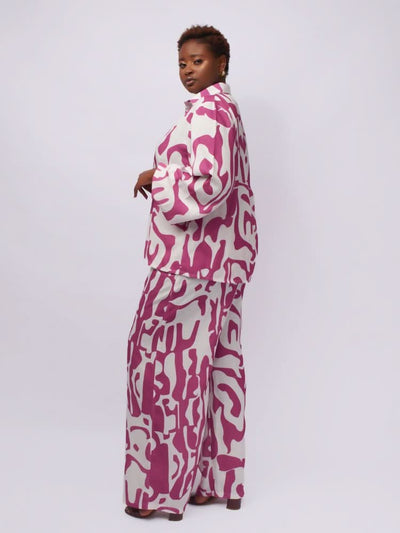 Tuli Aria Pant Set - Purple / White Print - Shopzetu