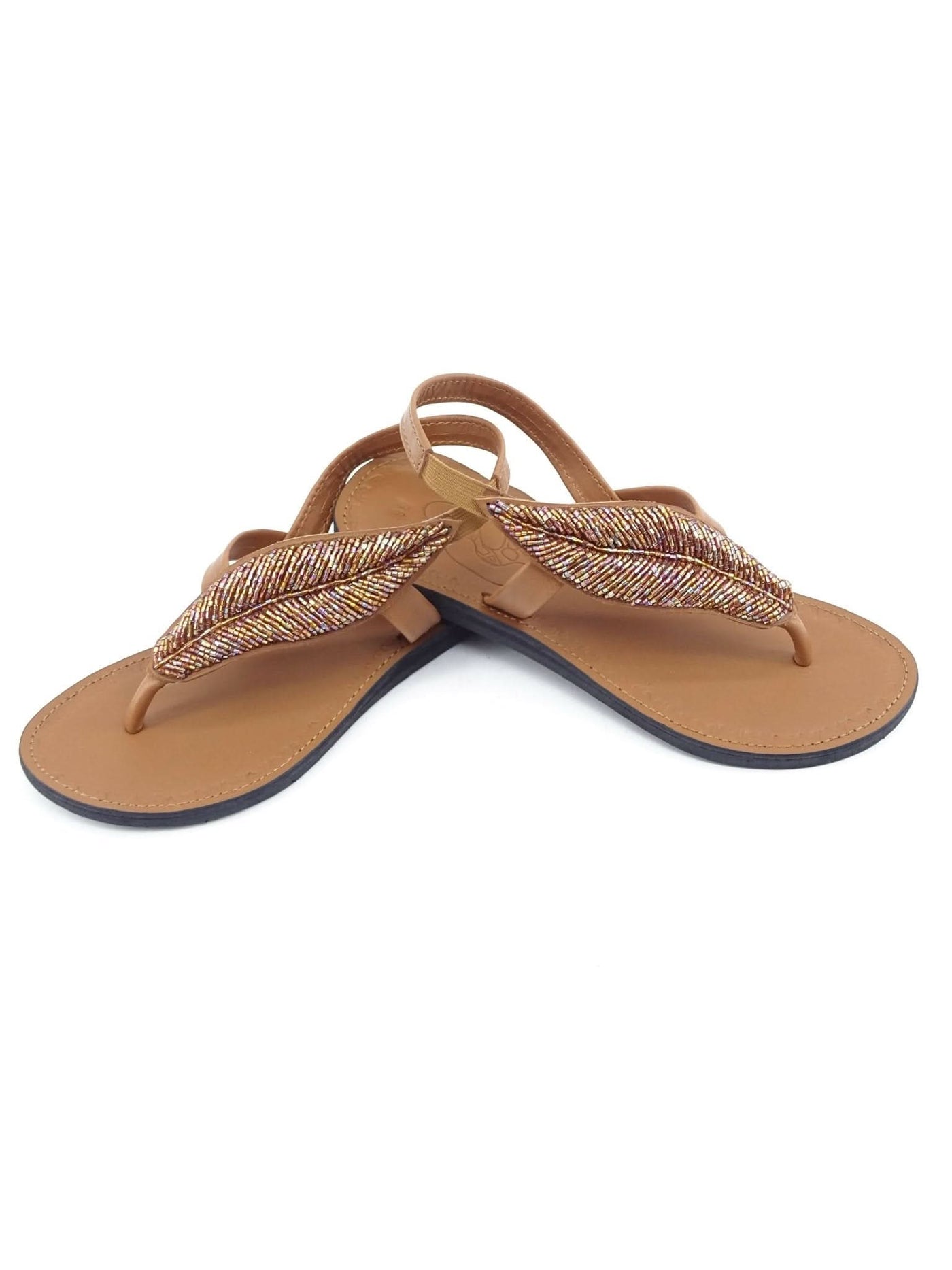 Azu's Ladies Beaded Backstrap Sandals - Copper - Shopzetu