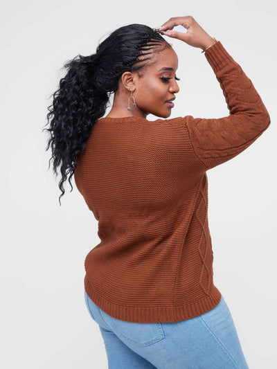 The Fashion Frenzy Round Neck Pullover - Brown - Shopzetu
