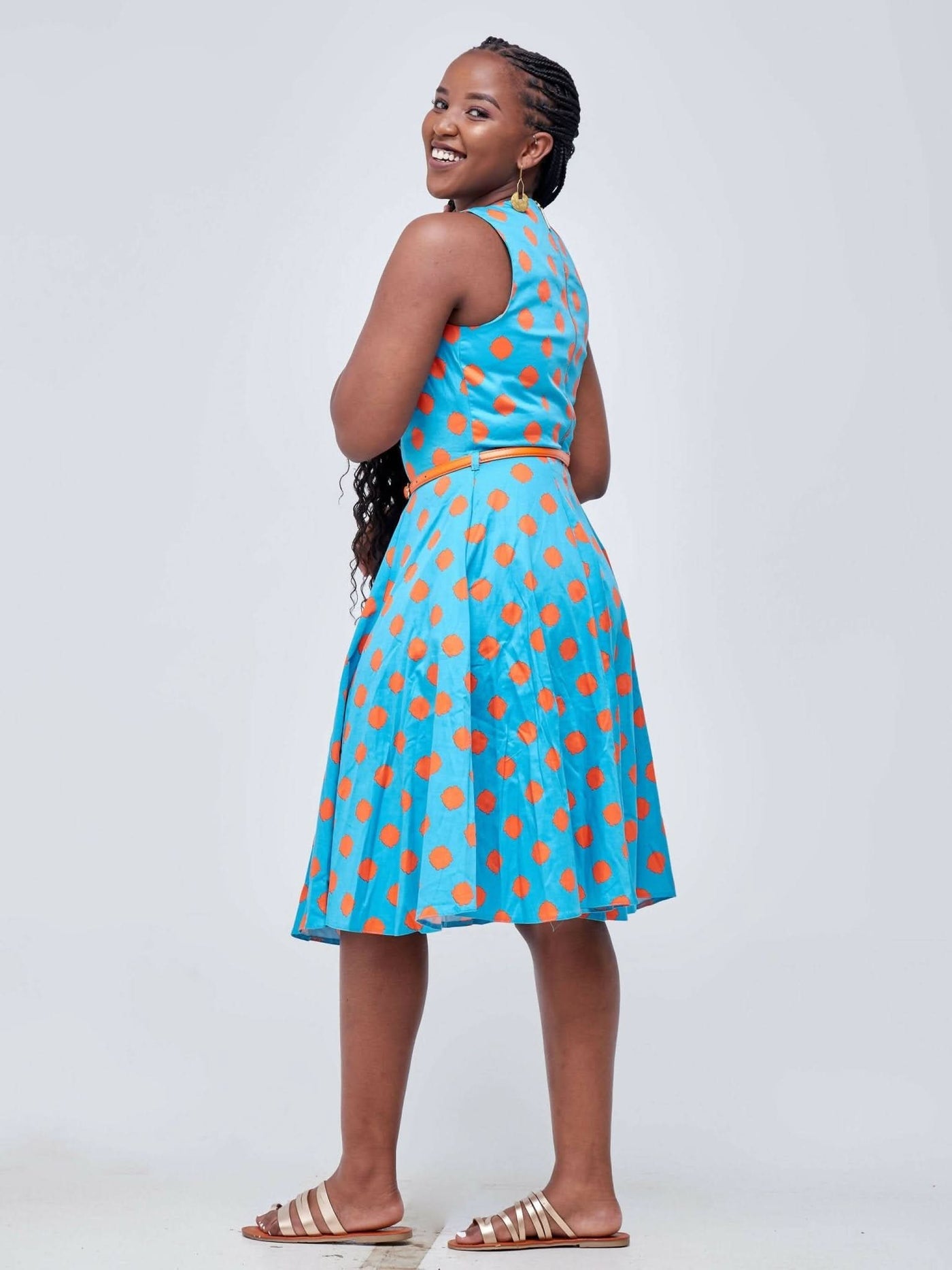 The Fashion Frenzy Polka Skater – Teal / Orange Polka - Shopzetu