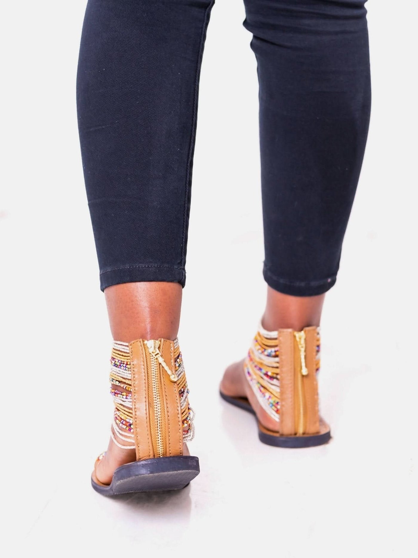 Azu Suzie Chain Zip Sandals - Pink Gold/Silver/Mix Beads - Shopzetu