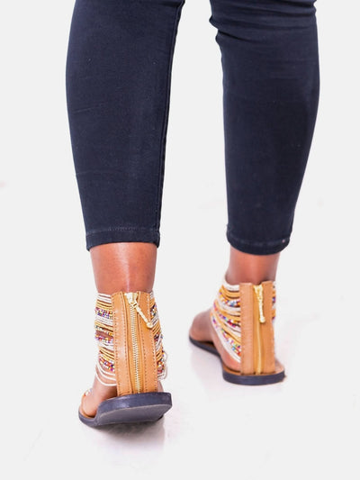 Azu Suzie Chain Zip Sandals - Pink Gold/Silver/Mix Beads - Shopzetu
